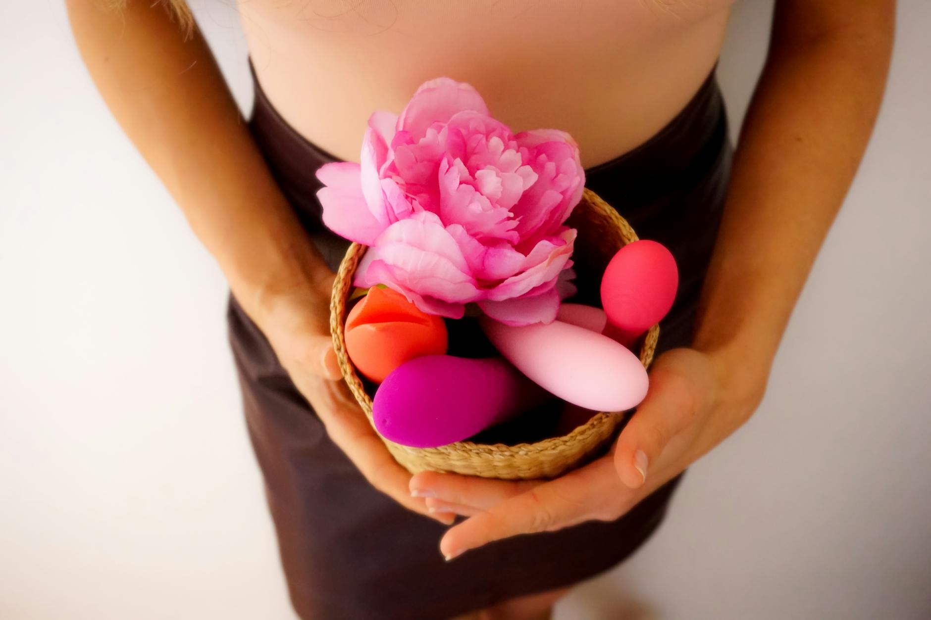 A vibrant collection of colorful pleasure devices displayed thoughtfully